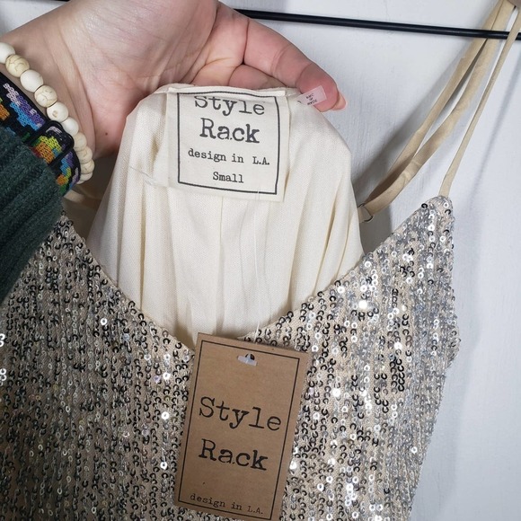 NEW Style Rack Strappy Sequin Dress S Beige Champagne Sparkle Midi Maxi NWT‎ - Picture 4 of 8